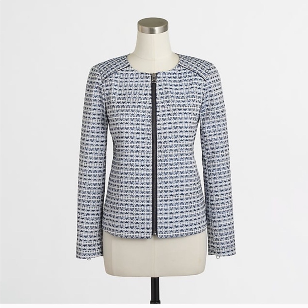 J. Crew Full Zip Jacquard Jacket Coat Blue Blazer